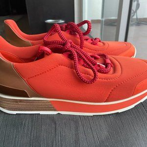 HERMÈS Orange Miles Neoprene And Suede Sneakers Sz42/US9